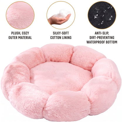 Floral Bed — Round Plush Cat Basket Bed