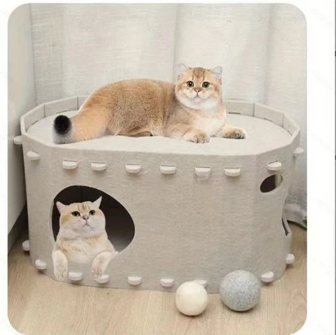 The Hideout — Felt Two-Story Cat Cave
