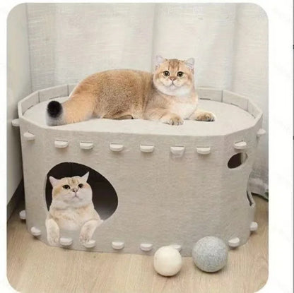 The Hideout — Felt Two-Story Cat Cave