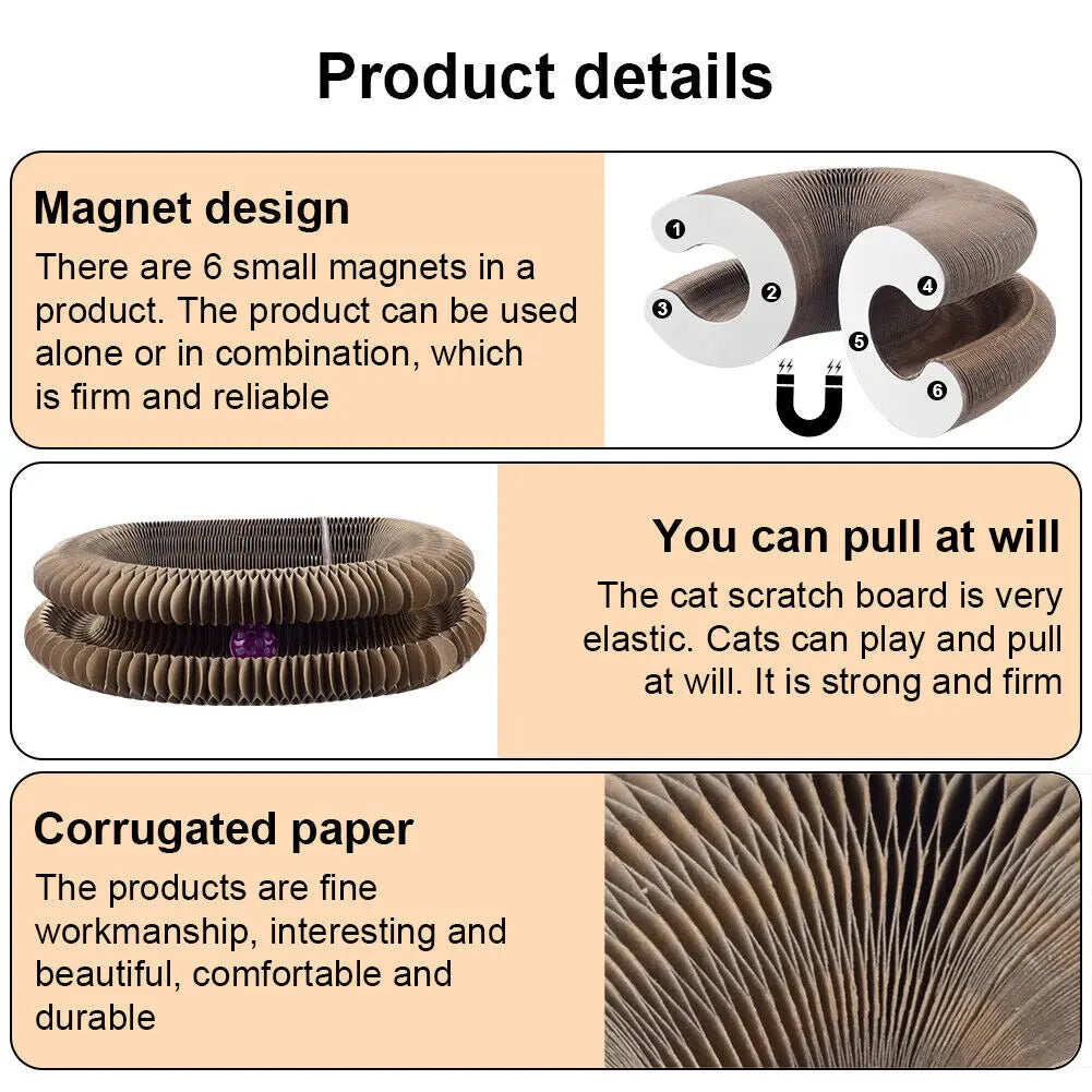 The Fold & Scratch — Cardboard Cat Scratcher with Ball