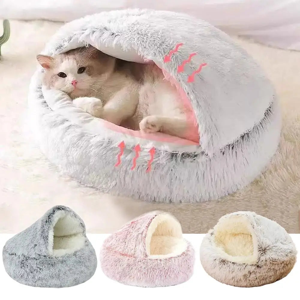 The Burrow — Semi-Enclosed Plush Cat Cave Bed