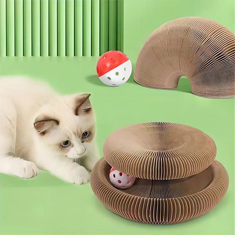 The Fold & Scratch — Cardboard Cat Scratcher with Ball
