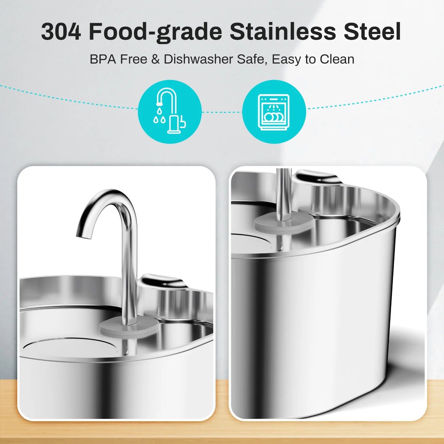 The Lookout — Stainless Steel Cat Fountain with Water-Level Window