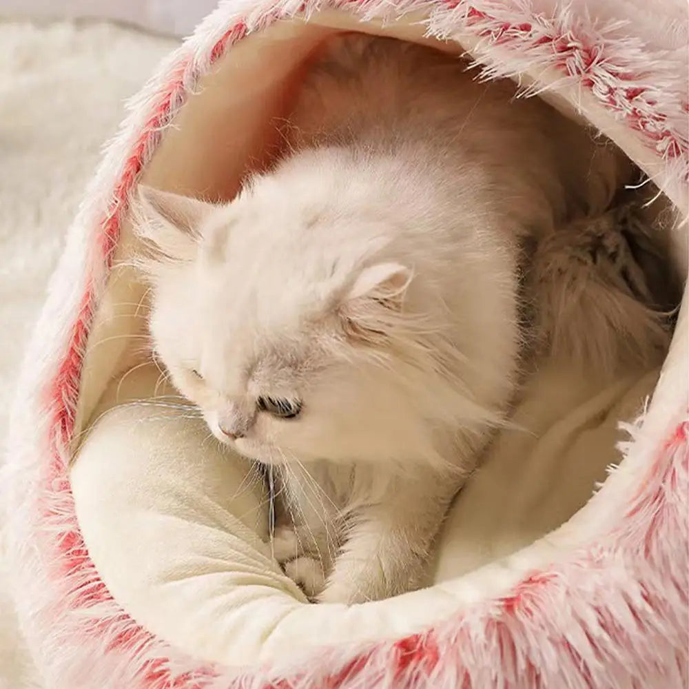 The Burrow — Semi-Enclosed Plush Cat Cave Bed