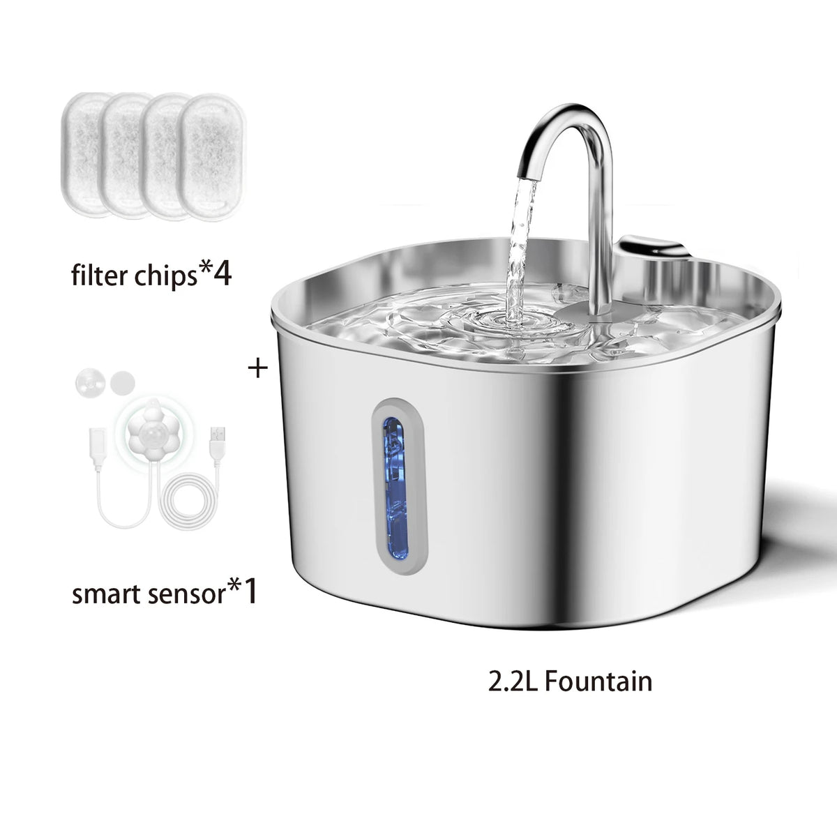 The Lookout — Stainless Steel Cat Fountain with Water-Level Window
