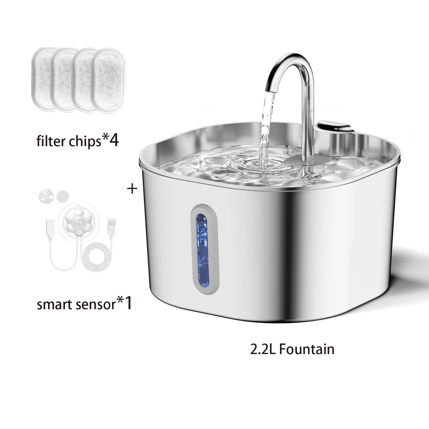The Lookout — Stainless Steel Cat Fountain with Water-Level Window