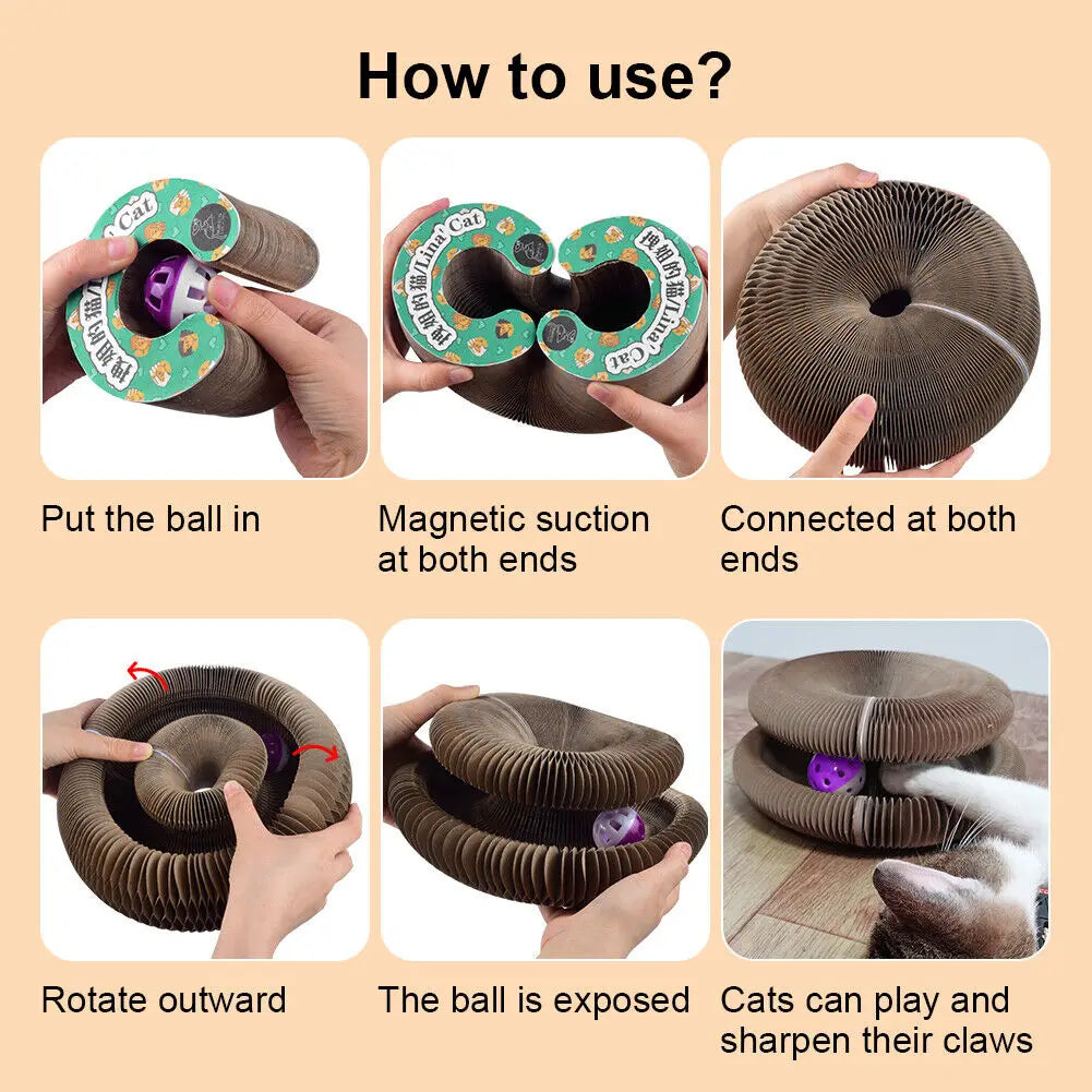 The Fold & Scratch — Cardboard Cat Scratcher with Ball