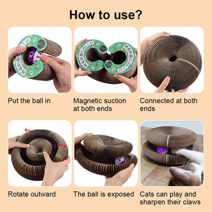 The Fold & Scratch — Cardboard Cat Scratcher with Ball