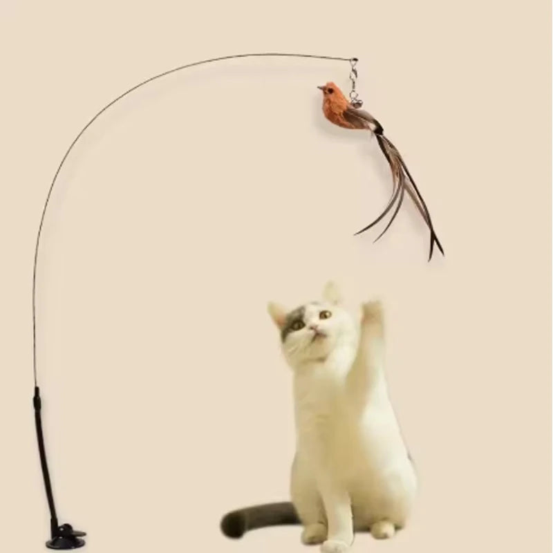 The Perch Chase — Suction Cup Feather Teaser Wand
