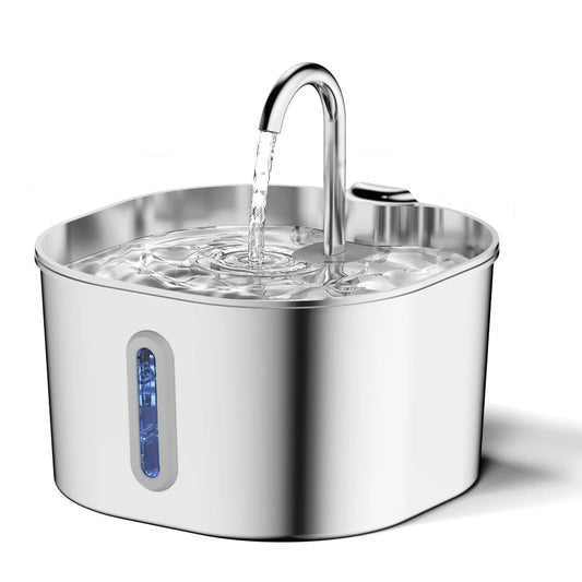 The Lookout — Stainless Steel Cat Fountain with Water-Level Window