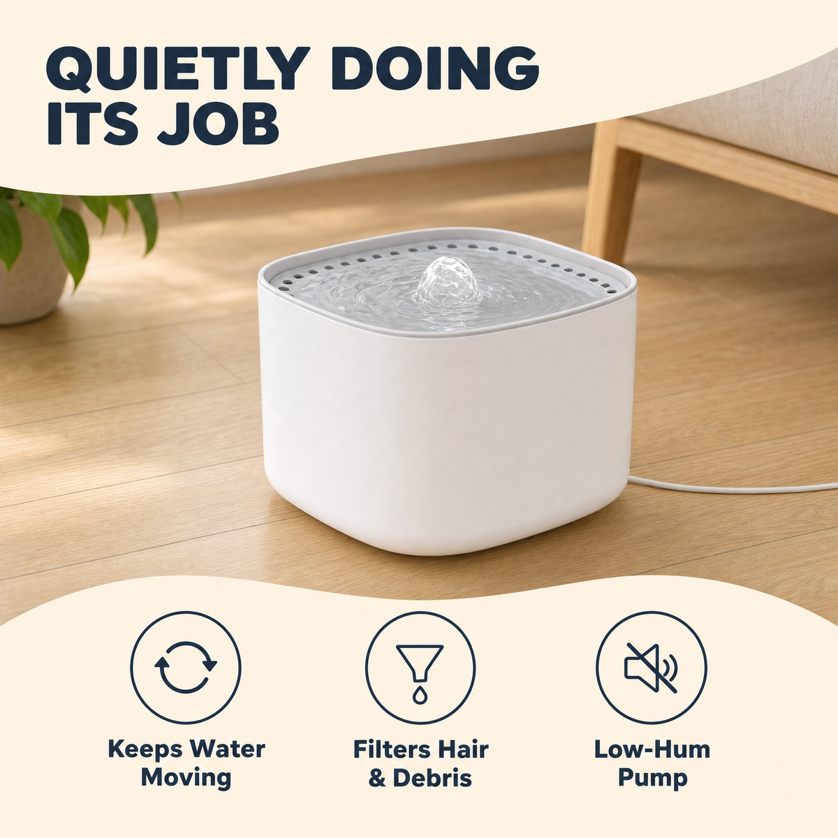 Quietly doing its job — keeps water moving, filters hair and debris, low-hum pump