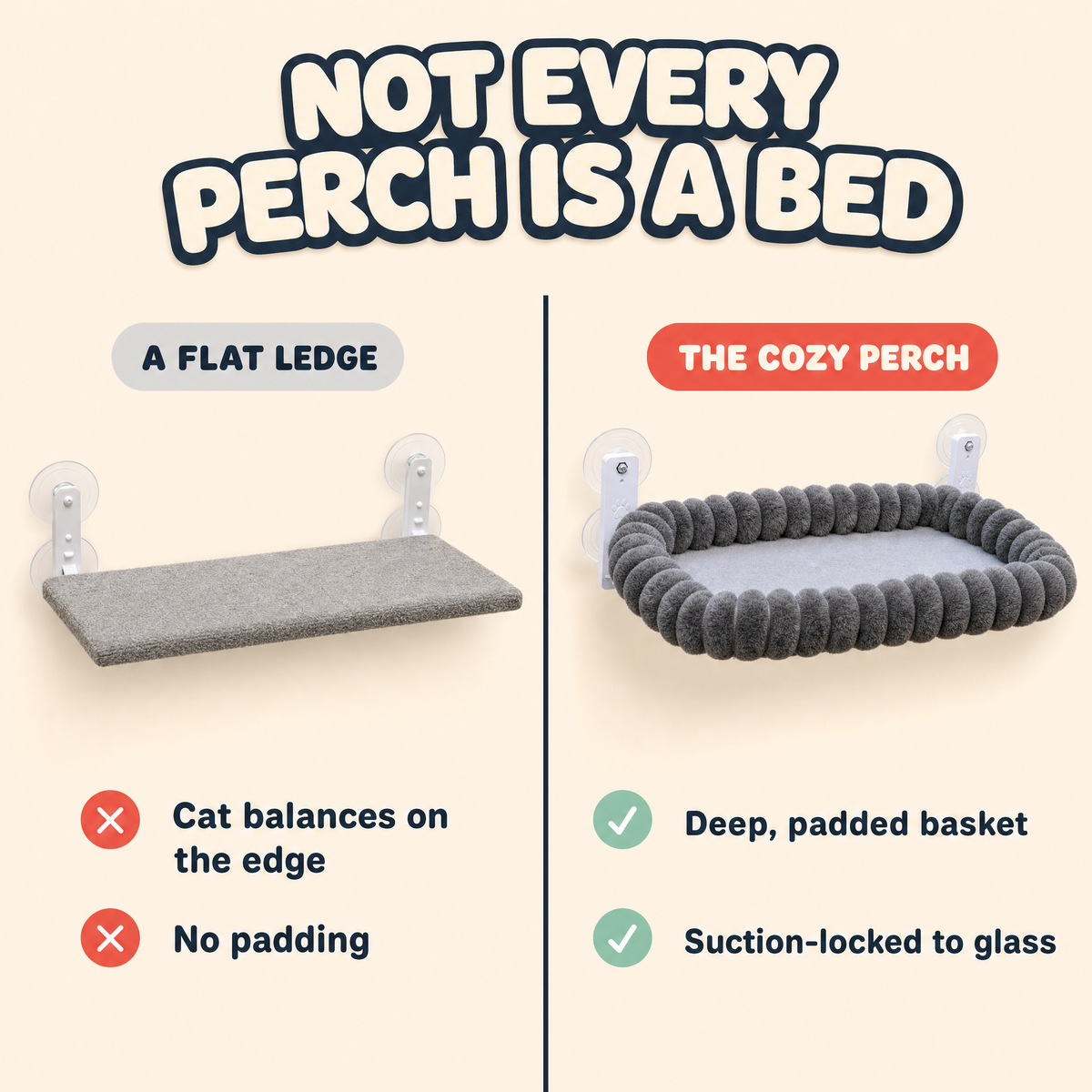 Not every perch is a bed — flat ledge vs The Cozy Perch