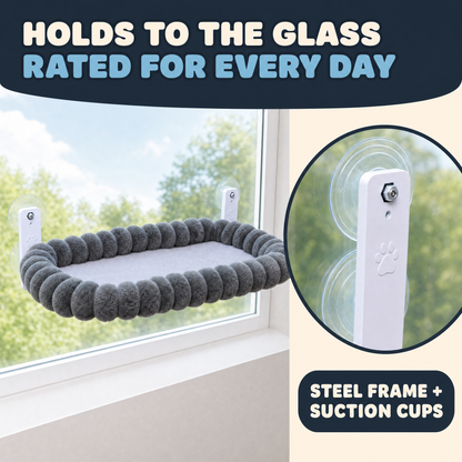 Holds to the glass, rated for every day — steel frame and suction cups