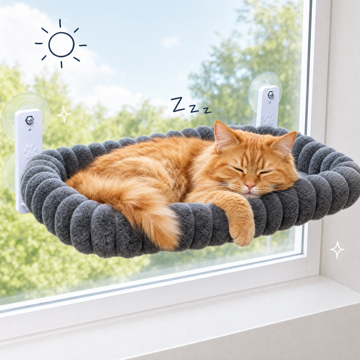 Cozy Cat Window Perch — cat napping in the window basket