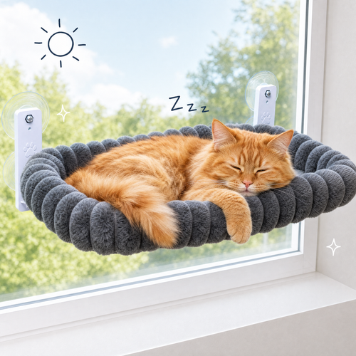 Cozy Cat Window Perch — cat napping in the window basket
