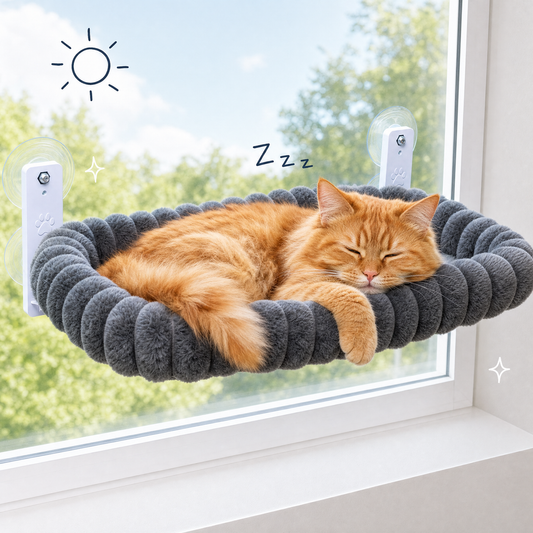 Cozy Cat Window Perch — cat napping in the window basket