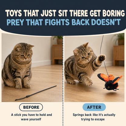 The Dangling Wing before and after comparison with a plain wand toy