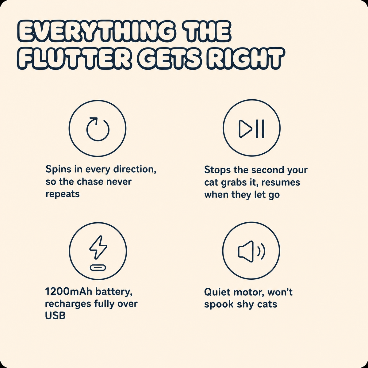 The Flutter key benefits: 360 degree spin, USB rechargeable, quiet motor