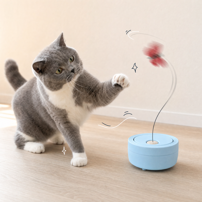 Happy cat playing with The Flutter in Sky Blue