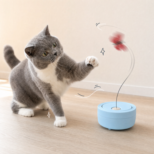 Happy cat playing with The Flutter in Sky Blue