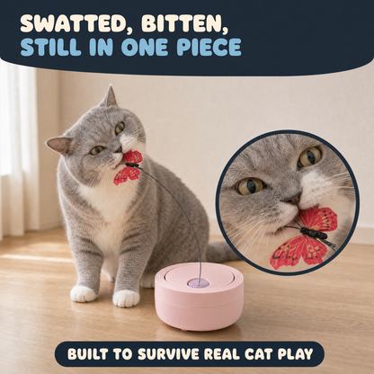 The Flutter bite and scratch resistant build, cat biting the butterfly